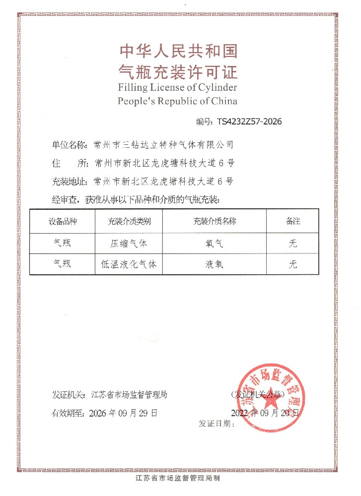 氣瓶充裝許可證